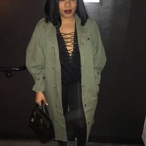 Long green trench coat